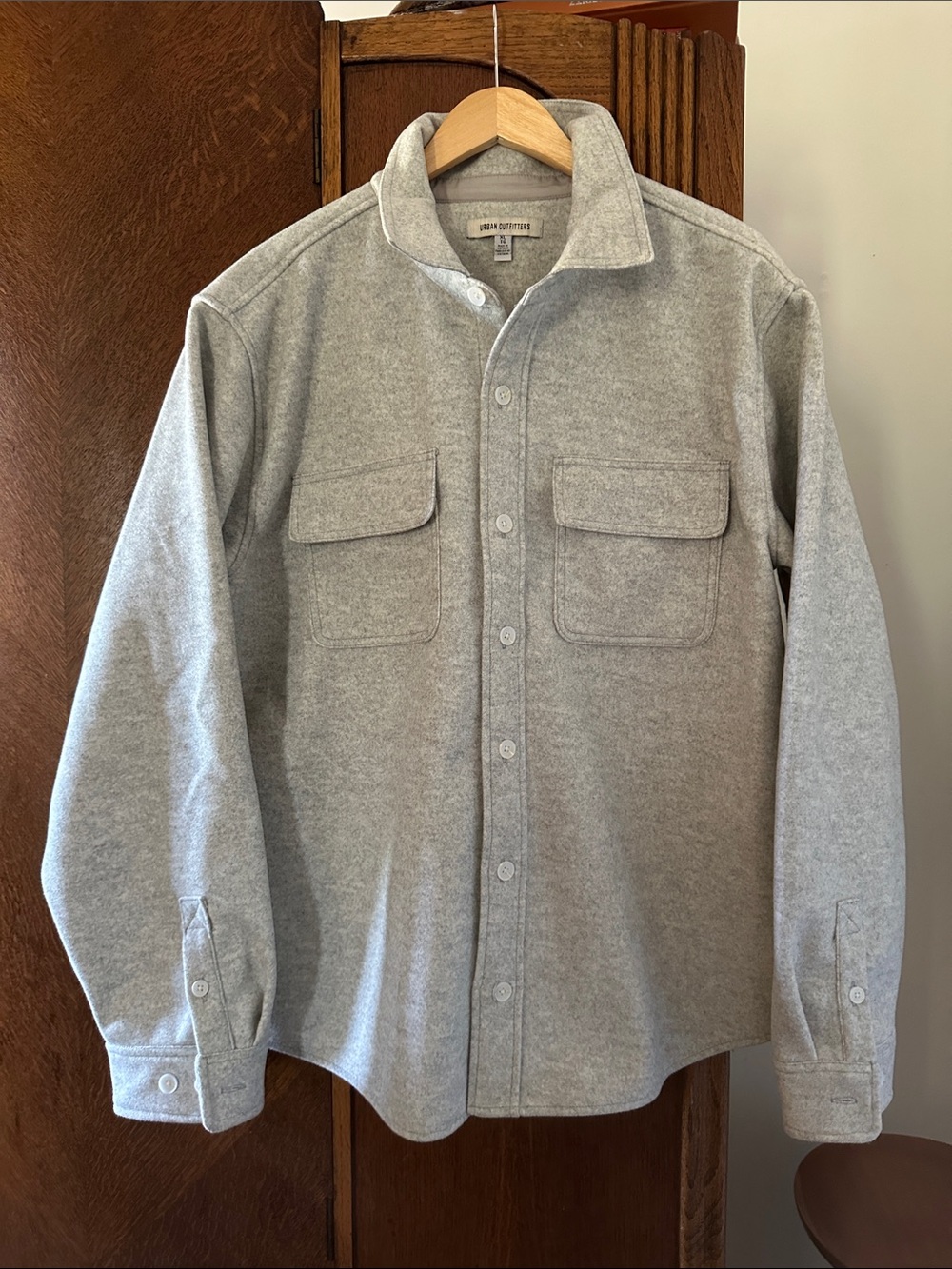 UO Exploded Twill Work Overshirt Shirt Jacket Grey Pockets XL